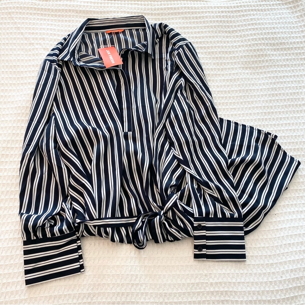 Joe Fresh dark navy and White Striped Button-Up tie waist dress NWT size 3X